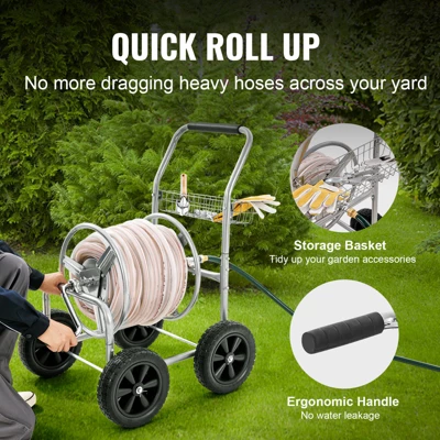 VEVOR Hose Reel Cart, Hold Up To 250 Ft Of 5/8’’ Hose, Garden Water Hose Carts Mobile Tools With 4 Wheels, Heavy Duty Powder-coated Steel 4 VEVOR Hose Reel Cart, Hold Up To 250 Ft Of 5/8’’ Hose, Garden Water Hose Carts Mobile Tools With 4 Wheels, Heavy Duty Powder-coated Steel - Image 4