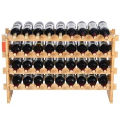 VEVOR 36 Bottle Stackable Modular Wine Rack, 4-Tier Solid Bamboo Wood Storage Racks, Floor Freestanding Wines Holder Display Shelf, Natural Color -Aesthtic Interiors GUEST d0133faa 6fcf 4910 a5e9 e6212dfed762