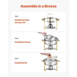 VEVOR Chafing Dish Buffet Set, 5 Qt 4 Pack, Stainless Steel Chafer With 4 Full Size Pan, Round Catering Warmer Server, Silver -Aesthtic Interiors GUEST d036e1a6 7c60 4f95 96f1 2bf84d8c80ae
