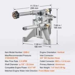 VEVOR Pressure Washer Pump, 7/8" Shaft Vertical, 3100 PSI, 2.5GPM, Replacement Power Washer Pumps Kit With 5 Nozzles, Silver -Aesthtic Interiors GUEST d069593f 8975 4fcf b8de bf33e1559345
