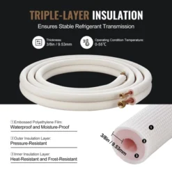 VEVOR 16FT Mini Split Line Set, 3/8" & 5/8" O.D Copper Pipes Tubing And Triple-Layer Insulation, For Air Conditioning, Black -Aesthtic Interiors GUEST d086e616 7c36 49db 8bc9 d9c34f00cbd4