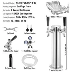 VEVOR Kegerator Tower Kit, Dual Taps Beer Conversion Kit, Stainless Steel Keg Beer Tower Dispenser With Dual Gauge CGA320 Regulator -Aesthtic Interiors GUEST d09bfd66 690e 4e0c 8bab 06433bc7df1a