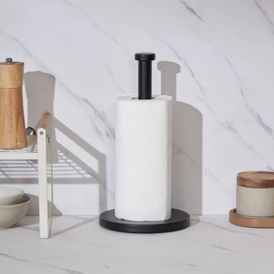 VEVOR Paper Towel Holder Countertop, Stainless Steel Kitchen Paper Towel Stand With Weighted Base And Suction Cups, Black 1 VEVOR Paper Towel Holder Countertop, Stainless Steel Kitchen Paper Towel Stand With Weighted Base And Suction Cups, Black