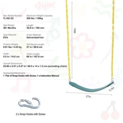 VEVOR 2-Pack Swing Seats, With 66 Inch Coated Chains And Snap Hooks, Support 300 Lbs Swings Replacement For Outdoor Swing Set, Green -Aesthtic Interiors GUEST d15e63e9 86e3 4b8a b0b1 008ca9b810da