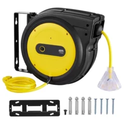 VEVOR Retractable Extension Cord Reel, 65 FT, Heavy Duty 12AWG/3C SJTOW Retractable Power Cord With Lighted Triple Tap Outlet, Black -Aesthtic Interiors GUEST d1cd34e7 fef5 49db bd8e e1dc48435717