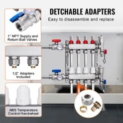 VEVOR 4-Branch Radiant Heat Manifold, 1/2" PEX Tubing Manifold, Stainless Steel PEX Manifold For Hydronic Radiant Floor Heating, Silver -Aesthtic Interiors GUEST d1eb4ef5 7fd6 4de2 9c57 c83c98561092