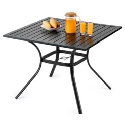 VEVOR Outdoor Patio Dining Table, 37 Inch Square Metal Steel Slat Backyard Bistro Tables, With 1.5 In Umbrella Hole, Black -Aesthtic Interiors GUEST d275135d e084 458f 91a0 bba7d3985ff1