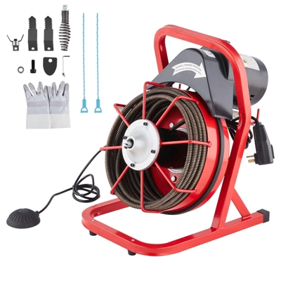 VEVOR Drain Cleaner Machine 50FT X 1/2 Inch, Sewer Snake Auger Manual Feed, 250W Electric Drain Cleaning Machine, Silver 8 VEVOR Drain Cleaner Machine 50FT X 1/2 Inch, Sewer Snake Auger Manual Feed, 250W Electric Drain Cleaning Machine, Silver - Image 8