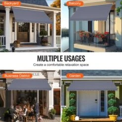 VEVOR 178 X 47" Patio Awning Retractable, Awning Sunshade Shelter With Manual Crank Handle, Adjustable Height From 86 To 122 In, Dark Gray -Aesthtic Interiors GUEST d2f515cb 44e2 4b49 b70c b807cb7cbd48