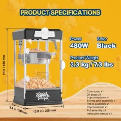 VEVOR Popcorn Maker, 480W Popcorn Popper Machine, 4 Oz Kettle Makes 1.5 Gallon Per Batch, Tabletop Popcorn Maker, Includes 3 Scoops, Black -Aesthtic Interiors GUEST d30d8613 c609 4e83 897c cdd6b392dfa2