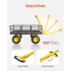 VEVOR 1200 Lbs Steel Garden Cart, Heavy Duty Pullable Garden Wagon Yard Cart, 2 In 1 Outdoor Metal Utility Wagon Yard Trailer, Black -Aesthtic Interiors GUEST d31755a6 b2cf 4b2c 8467 533ff5ad2606