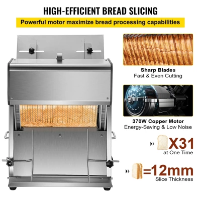 VEVOR Commercial Toast Bread Slicer, 12mm Thickness Electric Bread Cutting Machine, 31PCS Commercial Bakery Bread Slicer, Silver 4 VEVOR Commercial Toast Bread Slicer, 12mm Thickness Electric Bread Cutting Machine, 31PCS Commercial Bakery Bread Slicer, Silver - Image 4