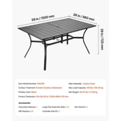 VEVOR Outdoor Patio Dining Table, 59 Inch Long Rectangular Metal Steel Slat Backyard Bistro Tables For 4-6, With 1.5 In Umbrella Hole, Black -Aesthtic Interiors GUEST d3448874 82db 47de be41 fa9a07cc1509