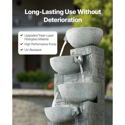 VEVOR Outdoor Water Fountain, 31.5 In Height Fountain And Waterfall, 5-Tier Floor Standing Bowl-Shaped Cascading Fountains With Light And Pump, Gray 5 VEVOR Outdoor Water Fountain, 31.5 In Height Fountain And Waterfall, 5-Tier Floor Standing Bowl-Shaped Cascading Fountains With Light And Pump, Gray - Image 5