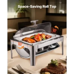 VEVOR Roll Top Chafing Dish Buffet Complete Set, 9 Qt 1 Pack Stainless Steel Chafer With 2 Half Size Pans, Rectangle Catering Warmer Server, Silver -Aesthtic Interiors GUEST d36e734a f990 4b62 a821 7497f5d53840