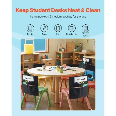VEVOR Chair Pockets For Classroom, 12 Pack, 17 X 19 Inches Chairback Buddy Pocket With Name Tag, Back Of Chair Organizer, Black 3 VEVOR Chair Pockets For Classroom, 12 Pack, 17 X 19 Inches Chairback Buddy Pocket With Name Tag, Back Of Chair Organizer, Black - Image 3