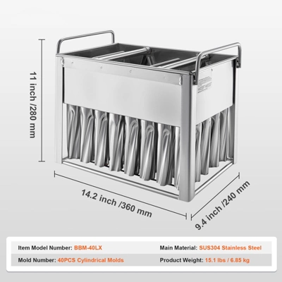 VEVOR Commercial Popsicle Moulds, 40PCS Cylindrical Ice Pop Moulds, Stainless Steel Ice Lolly Popsicle Moulds, Ice Cream Maker Mould Holder 7 VEVOR Commercial Popsicle Moulds, 40PCS Cylindrical Ice Pop Moulds, Stainless Steel Ice Lolly Popsicle Moulds, Ice Cream Maker Mould Holder - Image 7