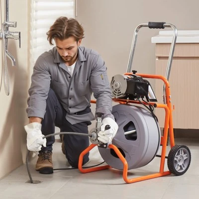 VEVOR Drain Cleaner Machine 100FT X 1/2 Inch, Auto Feed Sewer Snake Drain Auger On Wheels, Portable Drain Cleaning Machine, Orange 1 VEVOR Drain Cleaner Machine 100FT X 1/2 Inch, Auto Feed Sewer Snake Drain Auger On Wheels, Portable Drain Cleaning Machine, Orange