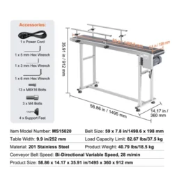 VEVOR Belt Conveyor, 59 X 7.8 Inch Conveyor Table, Heavy Duty Stainless Steel Motorized Belt Conveyor, Silver(Double Guardrail) -Aesthtic Interiors GUEST d441e7a8 351a 4ae8 a95d 465d72ecc5b7