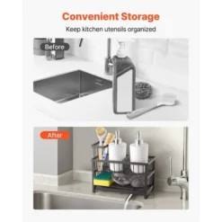 VEVOR Kitchen Sink Caddy Organizer, 2 Tier Sponge Holder For Kitchen Sink With High Brush Holder & Divider, Black -Aesthtic Interiors GUEST d4787cec 07b4 4720 85cb 18c0fe6a2efc