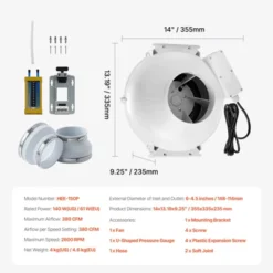 VEVOR 6 To 4.5 Inch Radon Fan Installation Kit, Quiet 380CFM Radon Mitigation Fan System Kit With 2 Couplers, Pressure Indicator, White -Aesthtic Interiors GUEST d47b386c 8861 4b9e 8c83 57e14b7b2566