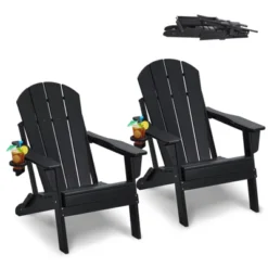 VEVOR Adirondack Chair Plastic, Set Of 2 All-Weather Portable Folding Fire Pit Chair, Outdoor Adirondack Patio Chair With Cup Holder -Aesthtic Interiors GUEST d4aa8a23 1516 4d32 aaa7 7f67a1f8f6bc