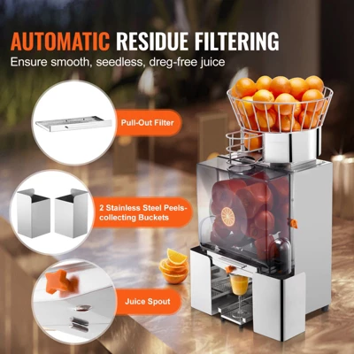 VEVOR Commercial Orange Juicer Machine, 120W Automatic Feeding Juice Extractor, Stainless Steel Juice Extractor For 25 Oranges Per Minute 4 VEVOR Commercial Orange Juicer Machine, 120W Automatic Feeding Juice Extractor, Stainless Steel Juice Extractor For 25 Oranges Per Minute - Image 4
