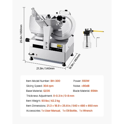 VEVOR Automatic Meat Slicer, 180W + 370W Deli Slicer With A 12 Inch Premium 65Mn Blade, 0-0.3 Inch Adjustable Thickness, Silver 7 VEVOR Automatic Meat Slicer, 180W + 370W Deli Slicer With A 12 Inch Premium 65Mn Blade, 0-0.3 Inch Adjustable Thickness, Silver - Image 7