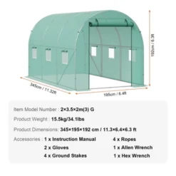 VEVOR Walk-in Tunnel Greenhouse, 11.3x6.4x6.3 Ft Hoop House Greenhouse Tunnel With Galvanized Steel Frame, Green PE Cover, Roll-up Zipper Door -Aesthtic Interiors GUEST d5387354 cb0a 4db9 8f08 23e2f2c33890