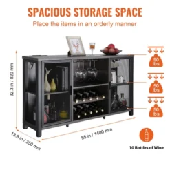 VEVOR 55 Inch Industrial Bar Cabinet, Wine Table For Liquor & Glasses, Sideboard Buffet Cabinet With Wine Rack, Black -Aesthtic Interiors GUEST d5565554 14ae 4609 b541 4735a2ea8d76
