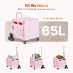 VEVOR Foldable Utility Cart, 65L Collapsible Portable Crate Rolling Cart With Stair Climbing Wheels & 360° Swivel Wheels, Hand Cart -Aesthtic Interiors GUEST d55f18e6 6c47 4f46 ba93 795233347319