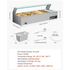 VEVOR Commercial Food Warmer, 1500W Electric Stainless Steel Steam Food Warmer With Glass Cover, 6 X 1/3 Size Pans Buffet Bain Marie, Silver -Aesthtic Interiors GUEST d5b06e48 1e0b 41a7 9761 6b50feeff397