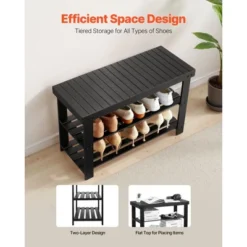 VEVOR Shoe Rack Bench, 3-Tier Bamboo Entryway Bench, Shoe Storage Organizer Holds Up To 286 Lbs, 27.6 X 11.3 X 17.8 Inches, For Front Door, Black -Aesthtic Interiors GUEST d5d14780 532d 46f7 92b2 be4945b15ab3