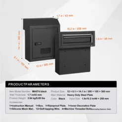 VEVOR Through The Door Key Drop Box, Heavy Duty Steel Through The Door Mailbox With 12" Combination Lock, Mail Drop Box, Black -Aesthtic Interiors GUEST d60b5156 6f45 4cb8 b7d1 be6078cc82be