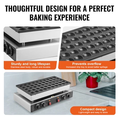 VEVOR Mini Dutch Pancake Maker, 50PCS 43mm Diameter Dorayaki Baker Machine, 1700W Commercial Electric Poffertjes Grill, Non-stick Stainless Steel 5 VEVOR Mini Dutch Pancake Maker, 50PCS 43mm Diameter Dorayaki Baker Machine, 1700W Commercial Electric Poffertjes Grill, Non-stick Stainless Steel - Image 5