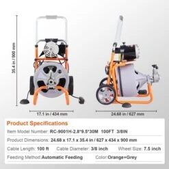 VEVOR Drain Cleaner Machine 100FT X 3/8 Inch, Auto Feed Sewer Snake Drain Auger On Wheels, Portable Drain Cleaning Machine, Gray 14 VEVOR Drain Cleaner Machine 100FT X 3/8 Inch, Auto Feed Sewer Snake Drain Auger On Wheels, Portable Drain Cleaning Machine, Gray -Aesthtic Interiors GUEST d666780d 9cdc 4fd3 b4ee de2722f8c2b0
