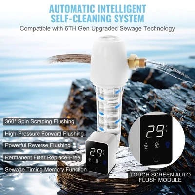 VEVOR Spin Down Filter, 40 Micron Whole House Sediment Filter For Well Water, 1" MNPT + 3/4" FNPT, 8 T/H High Flow Rate, White 3 VEVOR Spin Down Filter, 40 Micron Whole House Sediment Filter For Well Water, 1" MNPT + 3/4" FNPT, 8 T/H High Flow Rate, White - Image 3