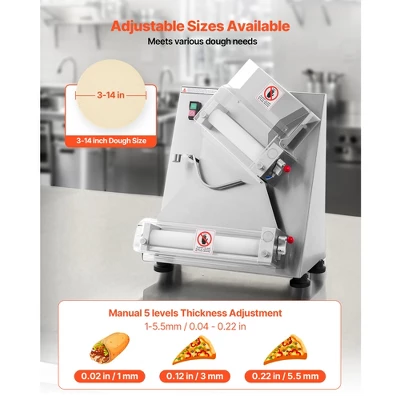 VEVOR Pizza Dough Roller Sheeter, 3-14 Inch Automatic Stainless Steel Pizza Press, Electric 370W Pasta Maker Machine, 260 Pcs Per Hour, Silver 3 VEVOR Pizza Dough Roller Sheeter, 3-14 Inch Automatic Stainless Steel Pizza Press, Electric 370W Pasta Maker Machine, 260 Pcs Per Hour, Silver - Image 3