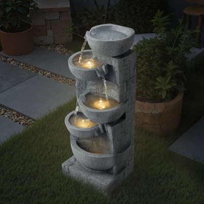VEVOR Outdoor Water Fountain, 31.5 In Height Fountain And Waterfall, 5-Tier Floor Standing Bowl-Shaped Cascading Fountains With Light And Pump, Gray 1 VEVOR Outdoor Water Fountain, 31.5 In Height Fountain And Waterfall, 5-Tier Floor Standing Bowl-Shaped Cascading Fountains With Light And Pump, Gray