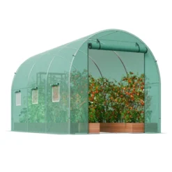 VEVOR Walk-in Tunnel Greenhouse, 9.6x6.4x6.2 Ft Hoop House Greenhouse Tunnel With Galvanized Steel Frame, Green PE Cover, Roll-up Zipper Door -Aesthtic Interiors GUEST d77c5907 db81 485c 8089 3ef0c0b455d1