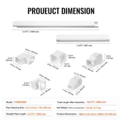 VEVOR Mini Split Line Set Cover 3-inch W 15.8Ft L, PVC Decorative Pipe Line Cover For Air Conditioner With 4 Straight Ducts, White -Aesthtic Interiors GUEST d7bc426c 55fd 494a ae02 345f9f604e24