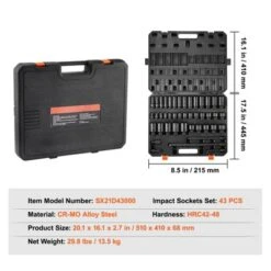 VEVOR 1/2" Drive Impact Socket Set, 43 Piece Deep & Shallow Socket Set SAE 3/8" To 1-1/2", 6 Point Cr-Mo Alloy Steel For Auto Repair, BLACK -Aesthtic Interiors GUEST d80ba666 fd5d 4876 89f6 5180b3698ebb