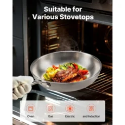 VEVOR Tri-Ply Stainless Steel Frying Pan, 3 Pcs Set (8, 10, 12 In), Cooking Skillet With Heat-Resistant Handle, Silver -Aesthtic Interiors GUEST d8148811 b54f 430c ad1d bb294770c2d9