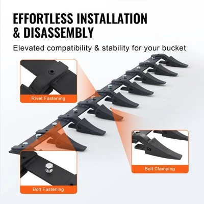 VEVOR Bucket Tooth Bar, 72'', Heavy Duty Tractor Bucket 9 Teeth Bar For Loader Tractor Skidsteer, 4560 Lbs Load-Bearing Capacity, Black 3 VEVOR Bucket Tooth Bar, 72'', Heavy Duty Tractor Bucket 9 Teeth Bar For Loader Tractor Skidsteer, 4560 Lbs Load-Bearing Capacity, Black - Image 3