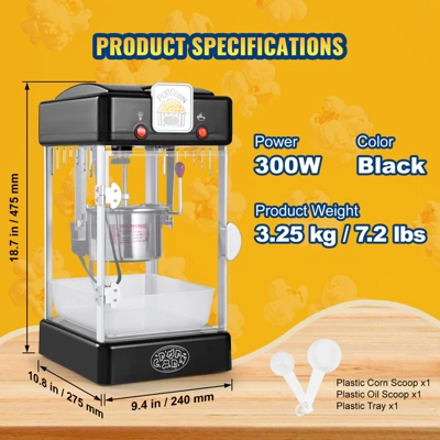 VEVOR Popcorn Maker, 300W Popcorn Popper Machine, 2.5 Oz Kettle Makes 4 QT Per Batch, Tabletop Popcorn Maker With PP Door, Includes 2 Scoops, Black 7 VEVOR Popcorn Maker, 300W Popcorn Popper Machine, 2.5 Oz Kettle Makes 4 QT Per Batch, Tabletop Popcorn Maker With PP Door, Includes 2 Scoops, Black - Image 7