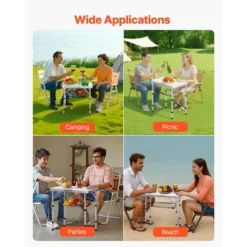 VEVOR Folding Camping Table, Adjustable Height Portable Side Tables, Aluminum MDF Beach Table With Mesh Layer, Carrying Handle, 24x16in, Silver -Aesthtic Interiors GUEST d897ec3c 84e9 47e8 9a4a 7b4c5527727b