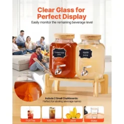 VEVOR Beverage Dispenser, 2 Pack 1 Gallon Drink Dispensers For Parties, Glass Juice Dispenser With Wood Stand, Stainless Steel Spigot,Infuser, Clear 11 VEVOR Beverage Dispenser, 2 Pack 1 Gallon Drink Dispensers For Parties, Glass Juice Dispenser With Wood Stand, Stainless Steel Spigot,Infuser, Clear -Aesthtic Interiors GUEST d8cb74d5 8d36 4835 b0e0 cb4ded0d1119