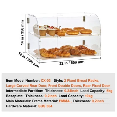 VEVOR Pastry Display Case, 2-Tier Commercial Countertop Bakery, Acrylic Display Box With Rear Door Access & Removable Shelves, 22"x14"x14" 7 VEVOR Pastry Display Case, 2-Tier Commercial Countertop Bakery, Acrylic Display Box With Rear Door Access & Removable Shelves, 22"x14"x14" - Image 7