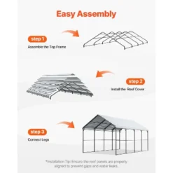 VEVOR Heavy Duty Metal Carport, 12' X 20' Outdoor Carport With Galvanized Steel Frame & Roof, Car Tent Garage Shade With Removable Sidewalls -Aesthtic Interiors GUEST d949e82f e8bd 4f07 b8e4 2d267e8288d4