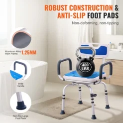 VEVOR Swivel Shower Chair 360 Degree, Adjustable Shower Seat With Armrests And Backrest For Inside Shower Or Bathtub, 400lbs Capacity, White+Blue -Aesthtic Interiors GUEST d97158ff 3806 4c34 aacb d8cb31a06aae